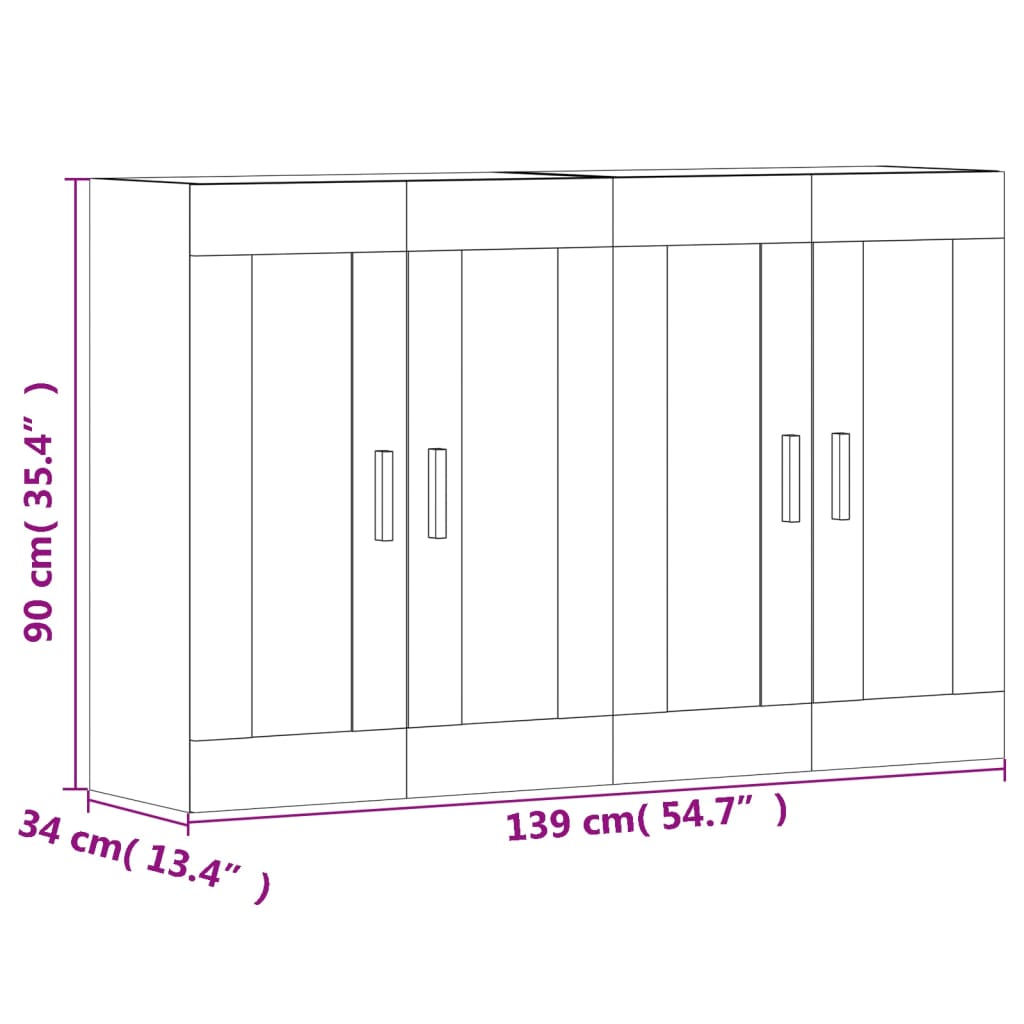 vidaXL Armadietti a Parete 2 pz Grigio Cemento in Legno Multistrato