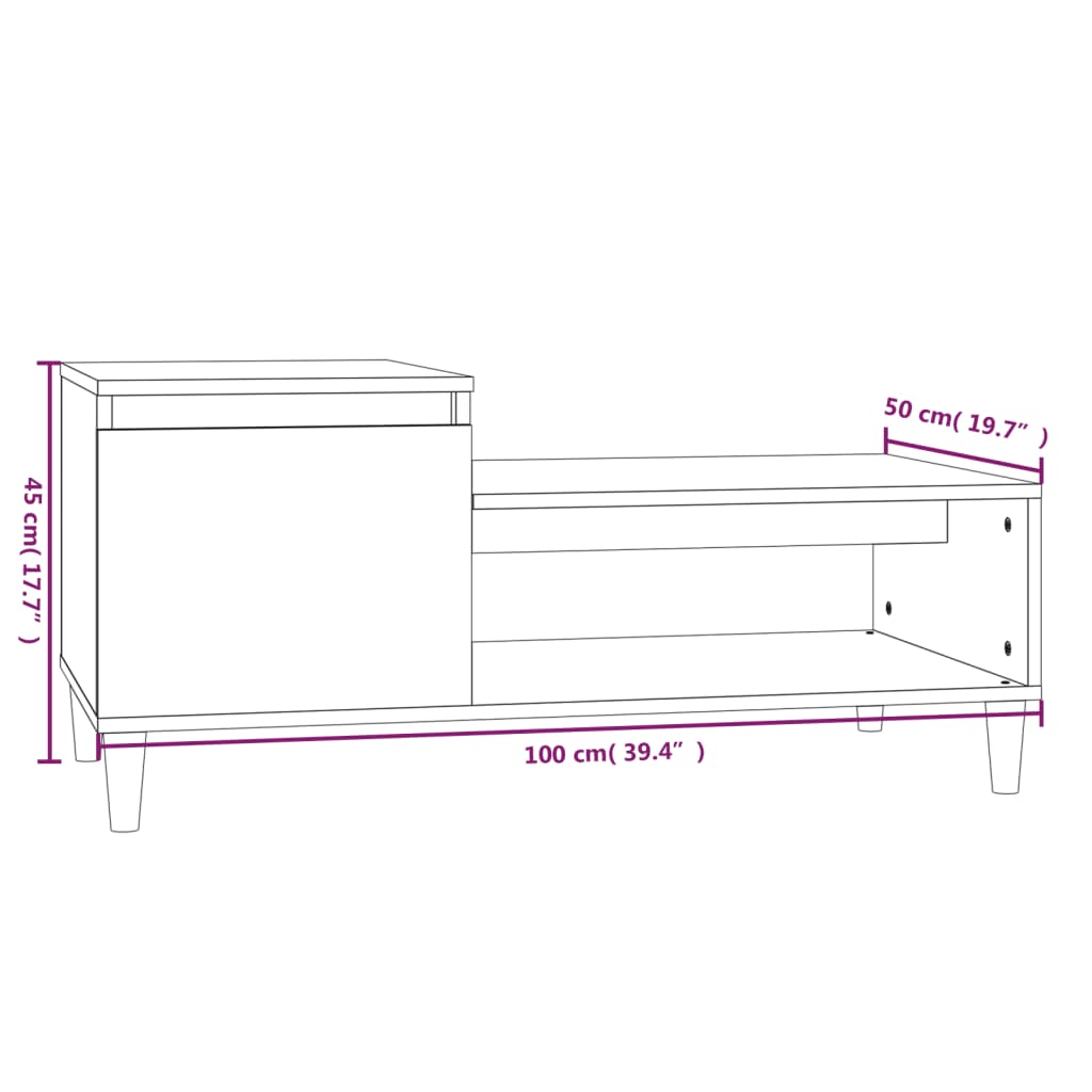 vidaXL Tavolino da Salotto Rovere Fumo 100x50x45 cm Legno Multistrato