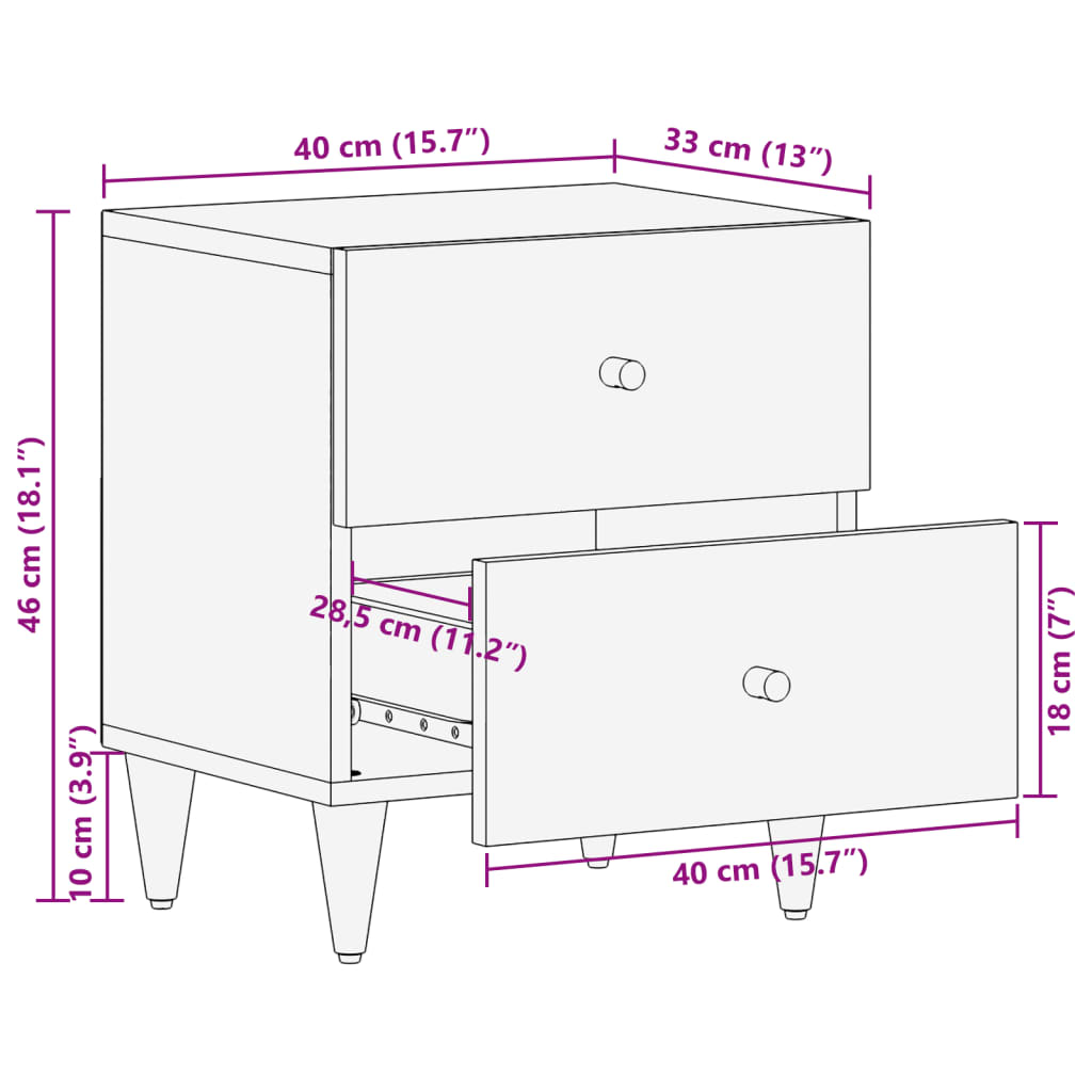 vidaXL Comodini 2pz 40x33x46 cm in Legno Massello di Mango