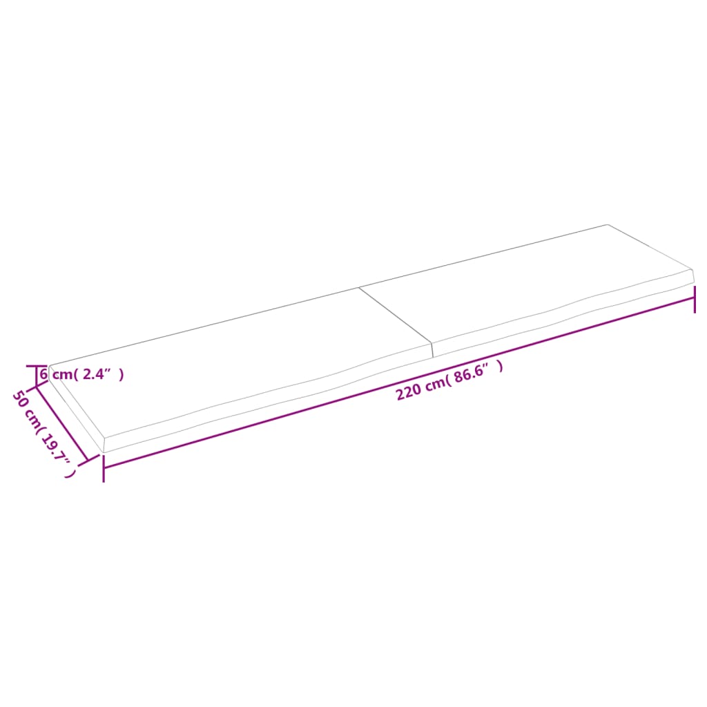 vidaXL Piano Bagno 220x50x(2-6) cm in Legno Massello Non Trattato