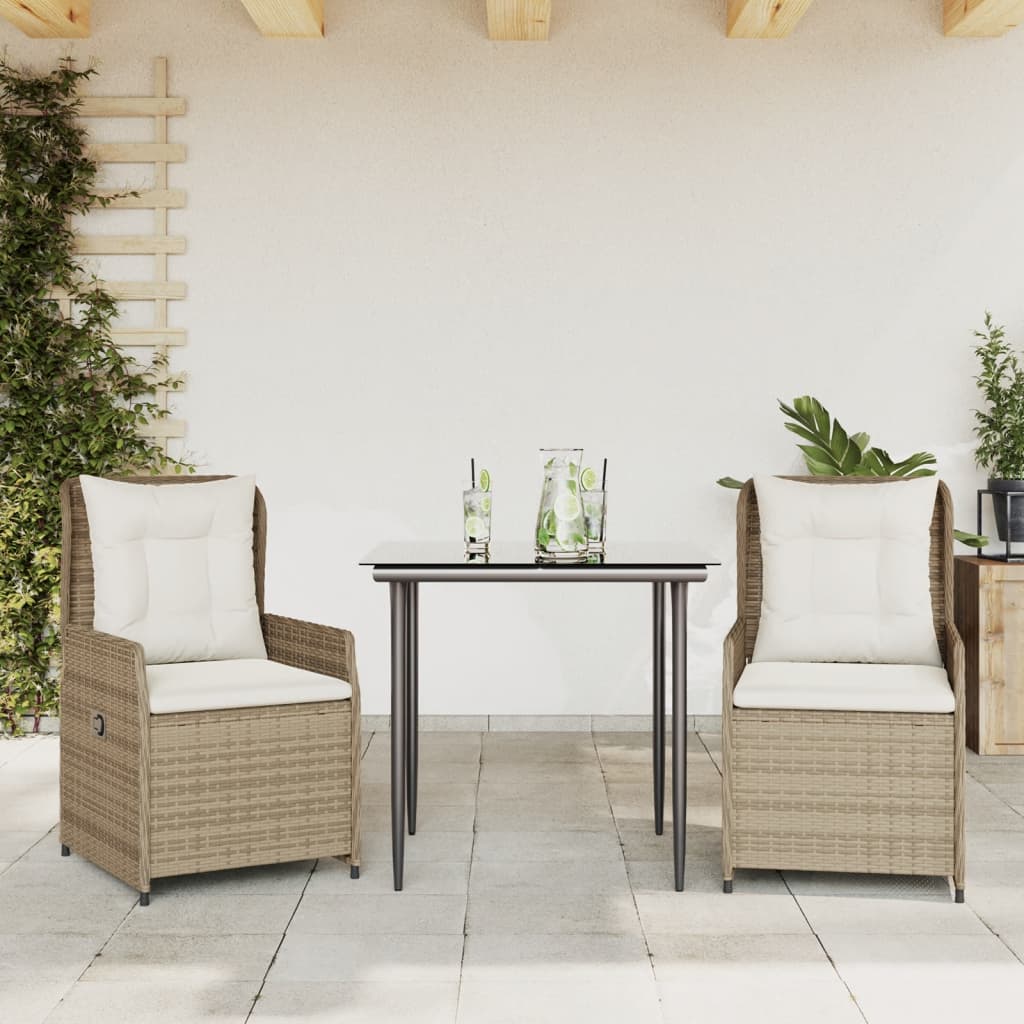 vidaXL Set da Pranzo da Giardino 3 pz con Cuscini Beige in Polyrattan