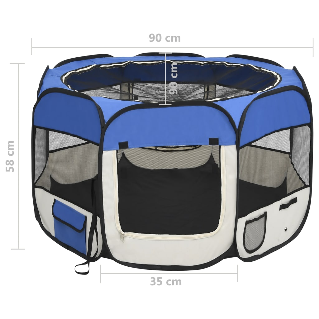 vidaXL Box per Cani Pieghevole con Borsa Trasporto Blu 90x90x58 cm