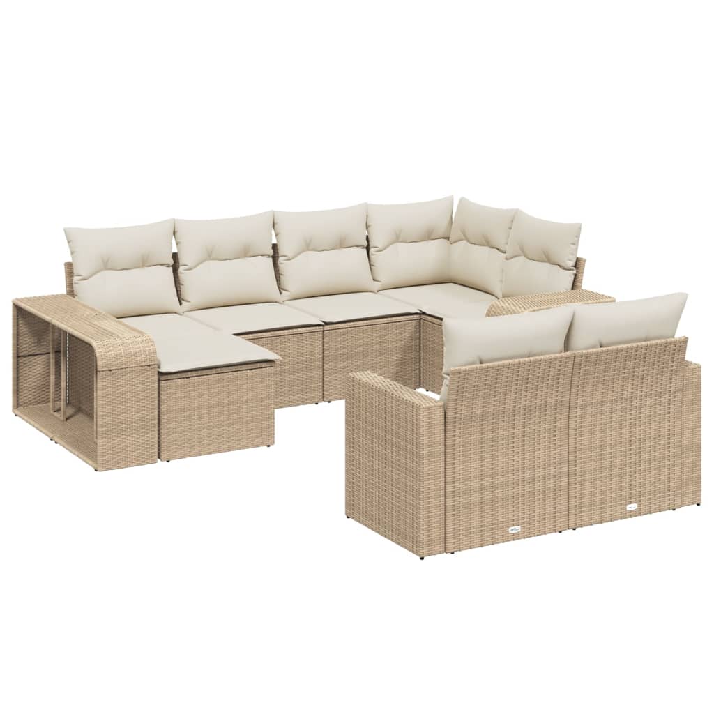 vidaXL Set Divano da Giardino 10 pz con Cuscini Beige in Polyrattan