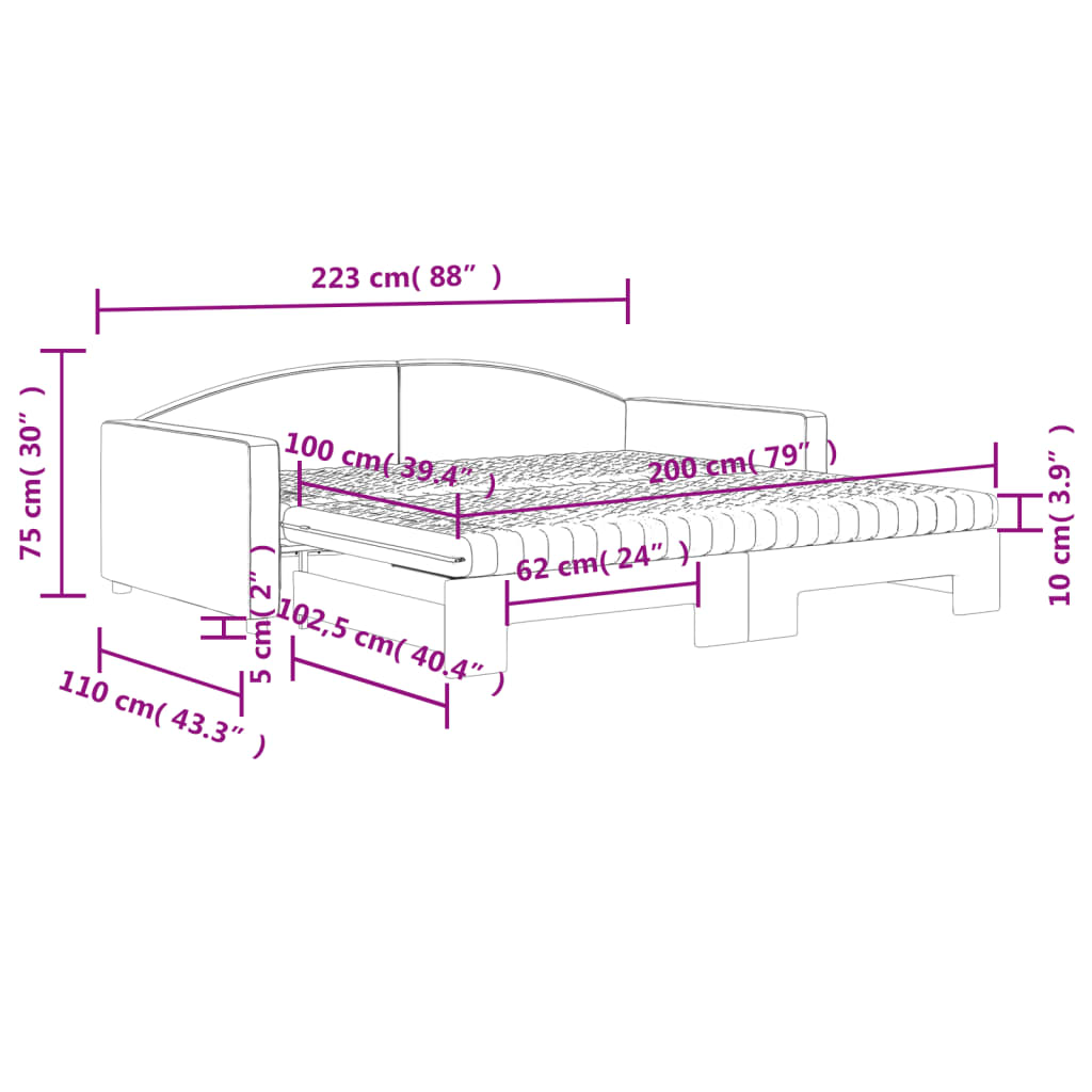 vidaXL Divano Letto Estraibile con Materassi Nero 100x200 cm Tessuto