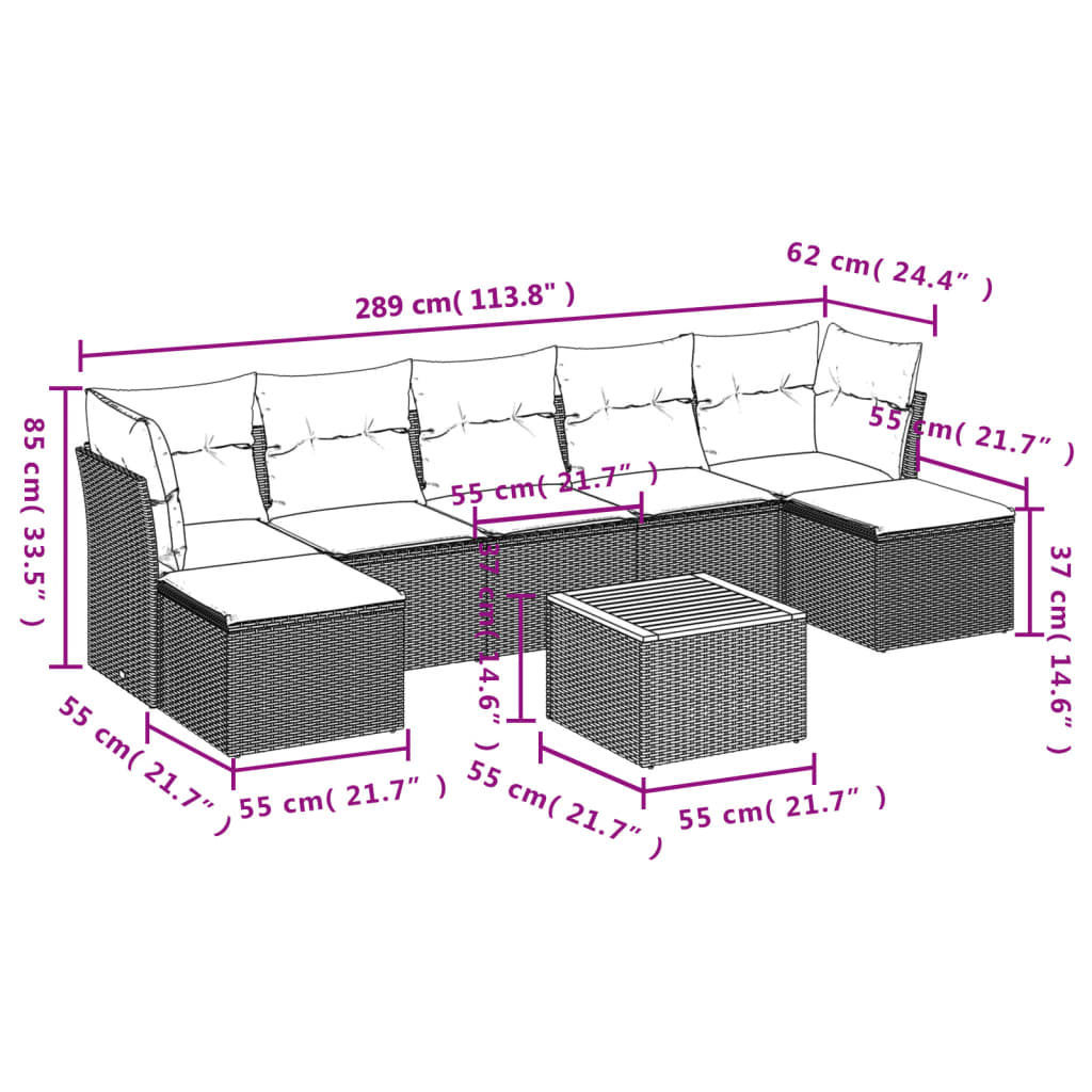 vidaXL Set Divani da Giardino con Cuscini 8 pz Nero in Polyrattan