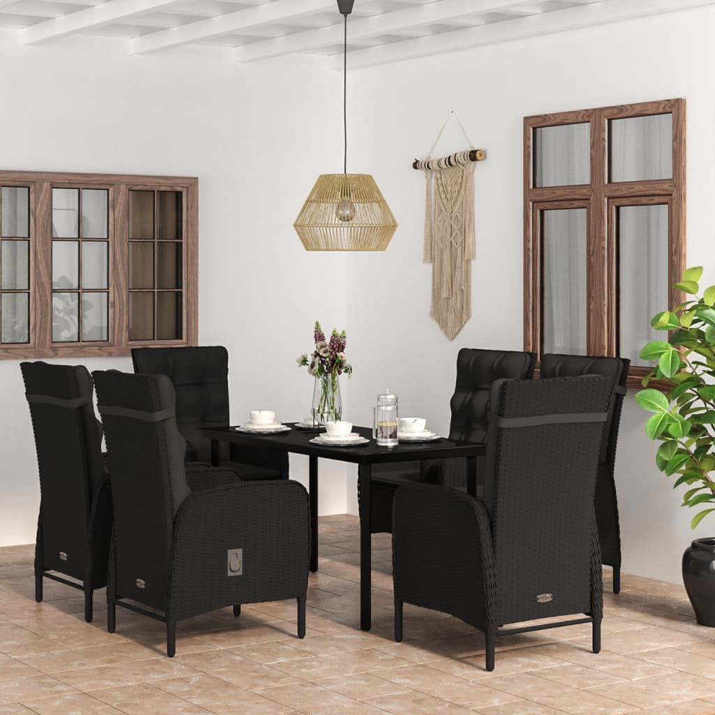 vidaXL Set da Pranzo da Giardino 7 pz con Cuscini Nero