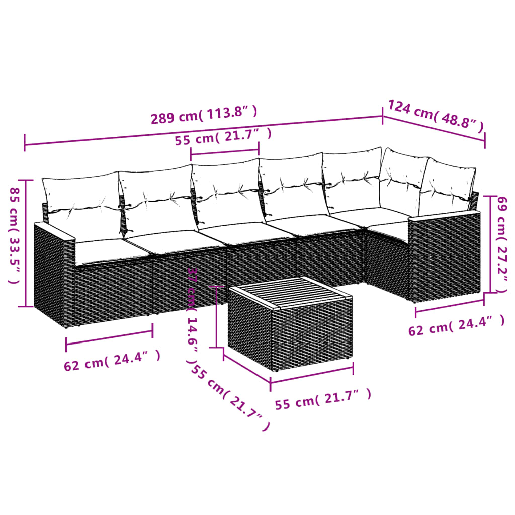 vidaXL Set Divani da Giardino con Cuscini 7pz Nero Polyrattan