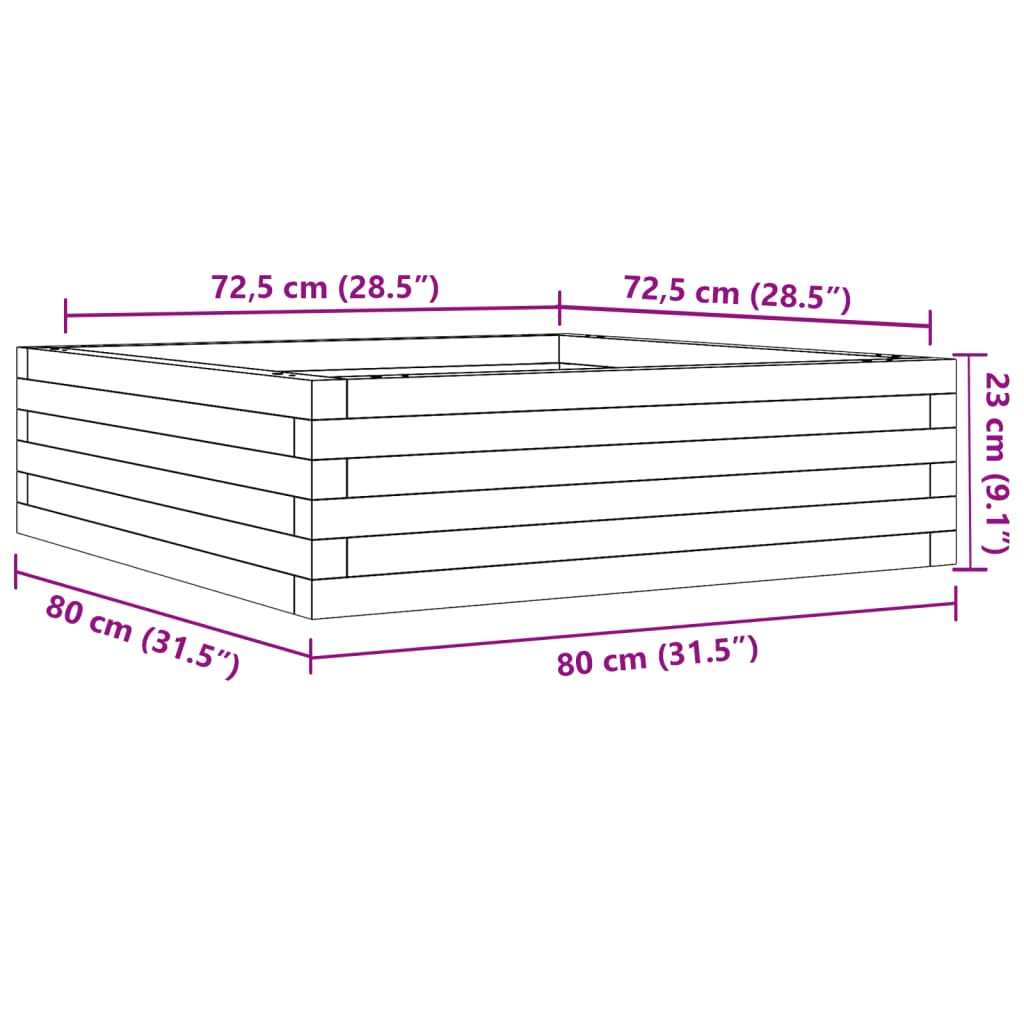 vidaXL Fioriera da Giardino 80x80x23 cm in Legno di Pino Impregnato