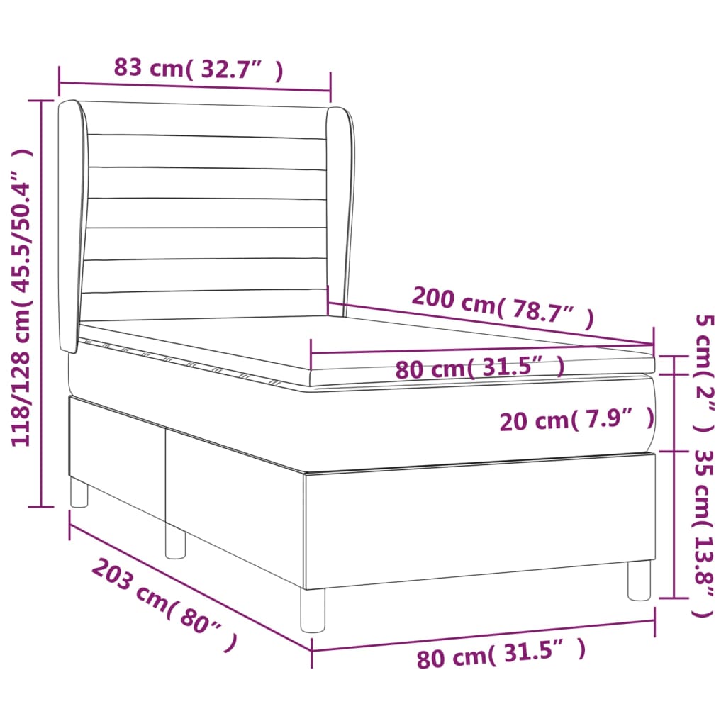 vidaXL Giroletto a Molle con Materasso Grigio Scuro 80x200 cm Velluto