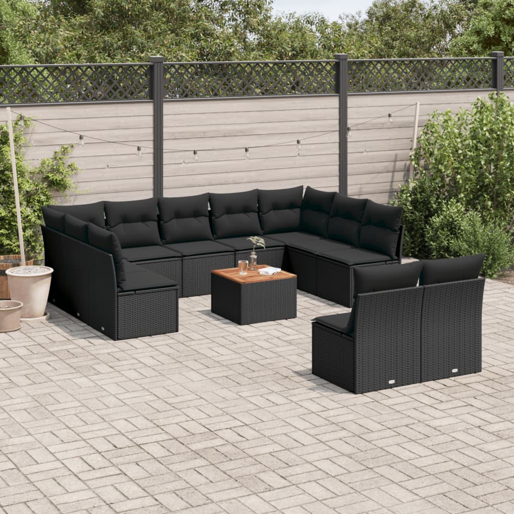 vidaXL Set Divani da Giardino 12 pz con Cuscini Nero in Polyrattan