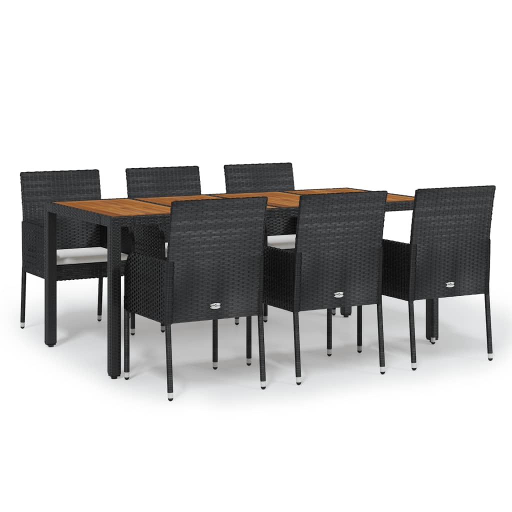 vidaXL Set da Pranzo da Giardino 7 pz Nero con Cuscini in Polyrattan