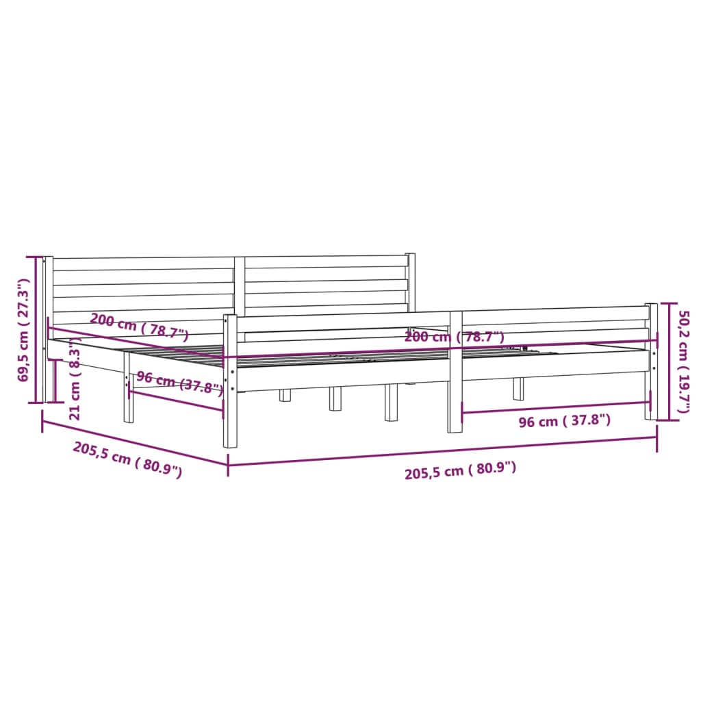 vidaXL Giroletto senza Materaso Ambra in Legno Massello 200x200 cm