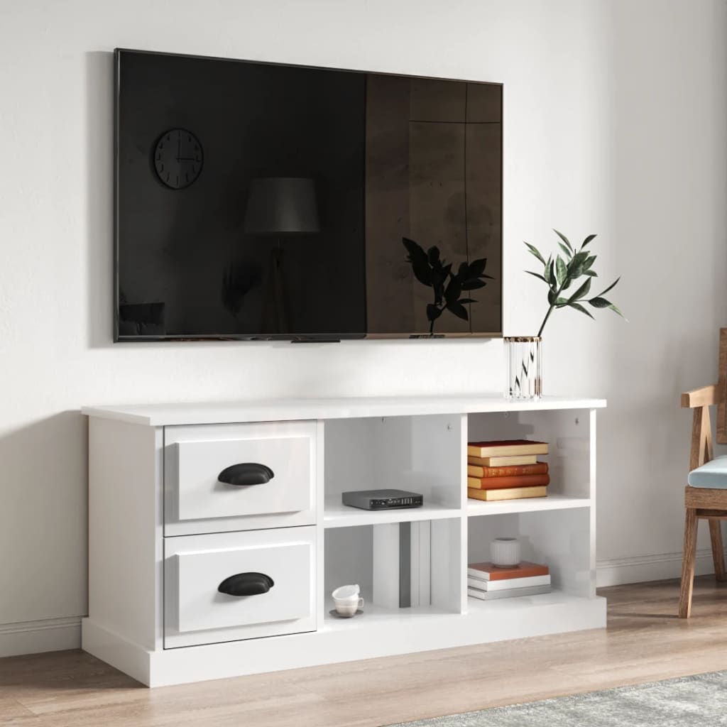 vidaXL Mobile Porta TV Bianco Lucido 102x35,5x47,5cm Legno Multistrato