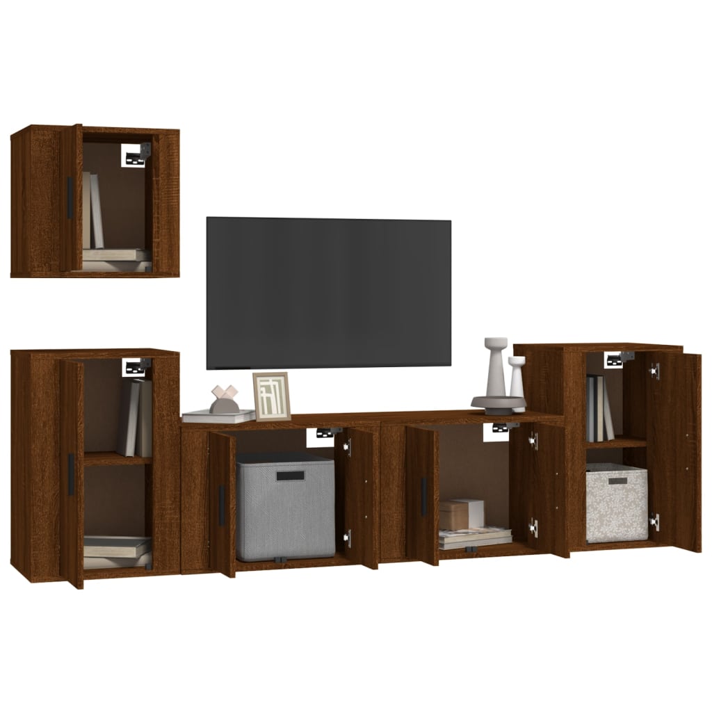 vidaXL Set Mobili Porta TV 5 pz Rovere Marrone in Legno Multistrato