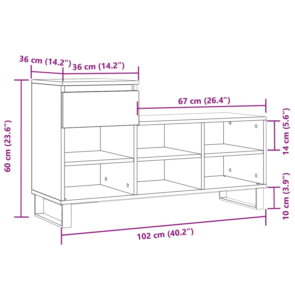 vidaXL Scarpiera Bianco Lucido 102x36x60 cm in Legno Multistrato