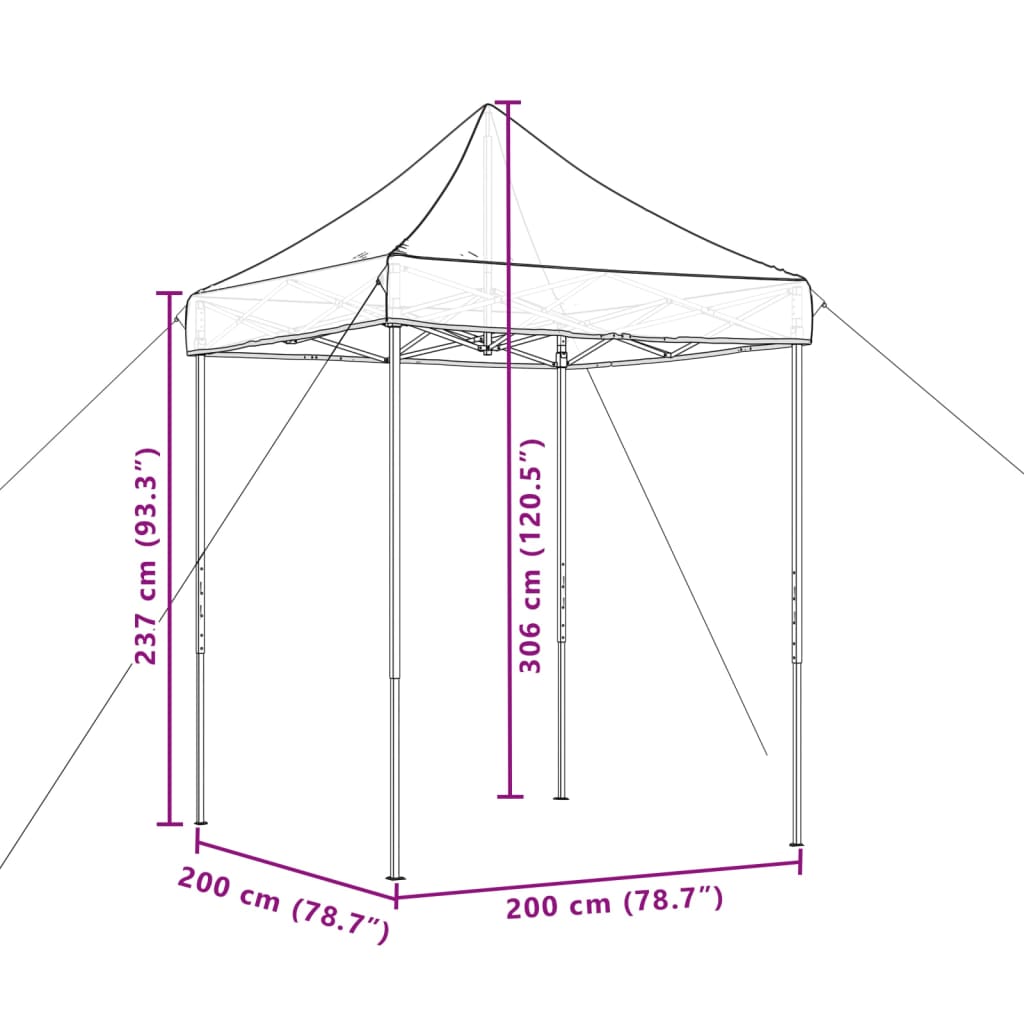 vidaXL Tenda da Festa Pieghevole Pop-Up Bordò 200x200x306 cm