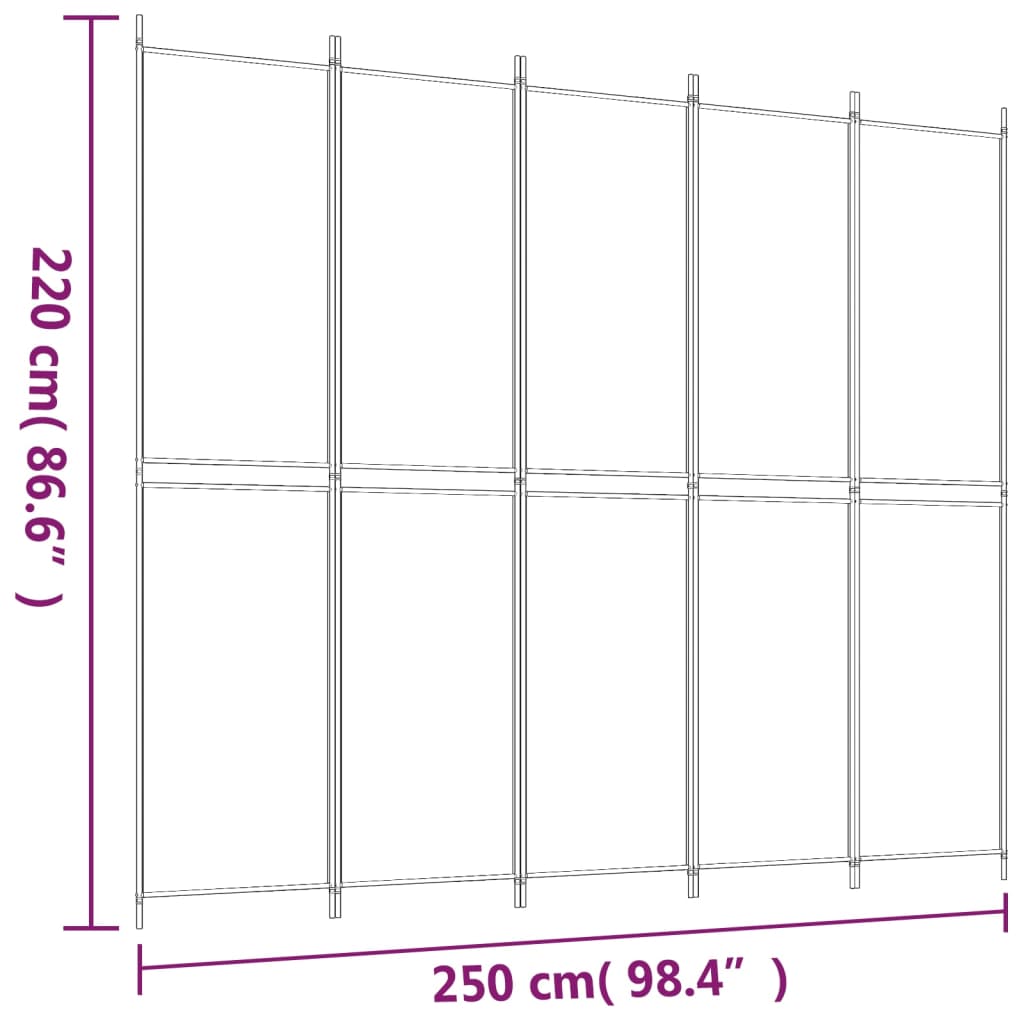 vidaXL Divisorio 5 Pannelli Nero 250x220 cm Tessuto