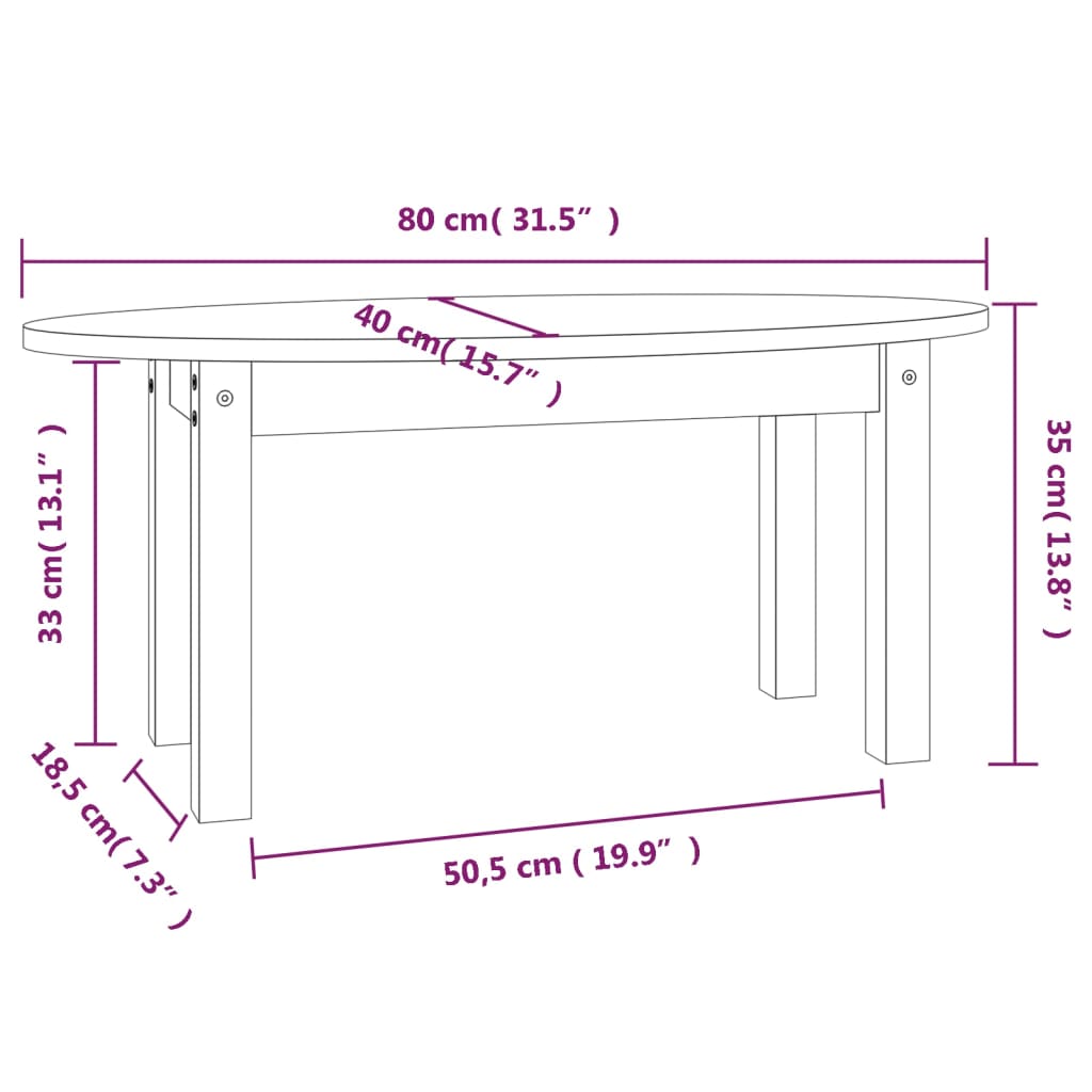 vidaXL Tavolino da Salotto Ambra 80x40x35 cm in Legno Massello di Pino