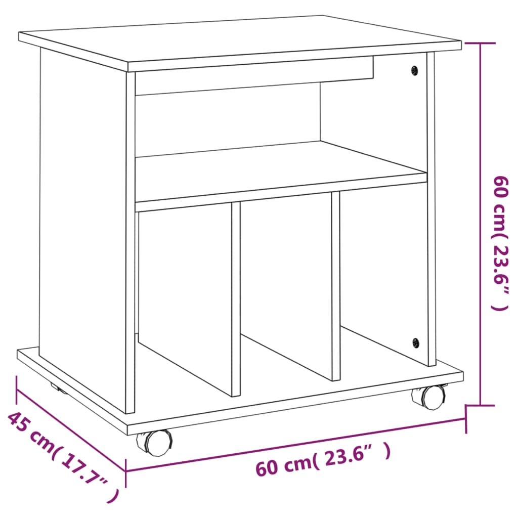 vidaXL Armadietto con Ruote Rovere Fumo 60x45x60 cm Legno Multistrato