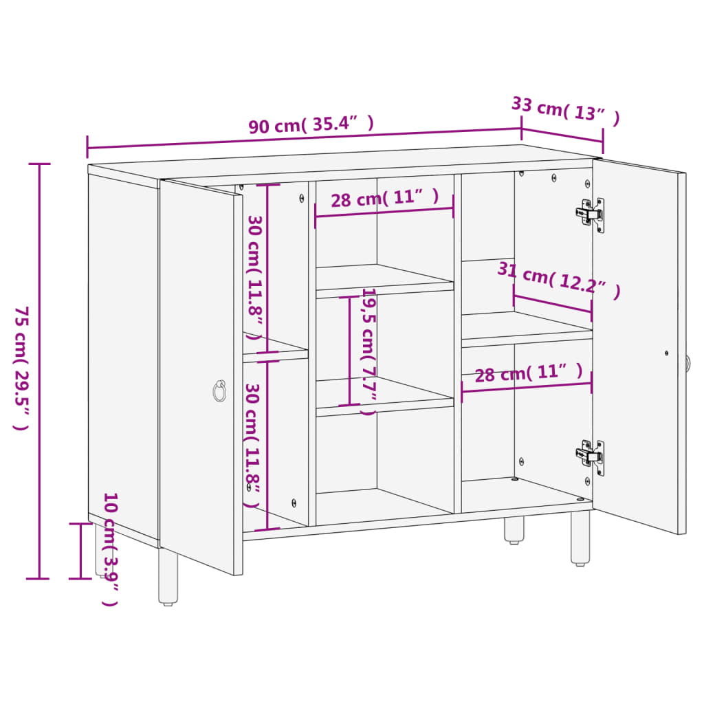 vidaXL Credenza 90x33x75 cm in Legno Massello di Mango