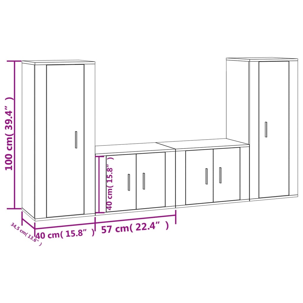 vidaXL Set Mobili Porta TV 4 pz Nero in Legno Multistrato