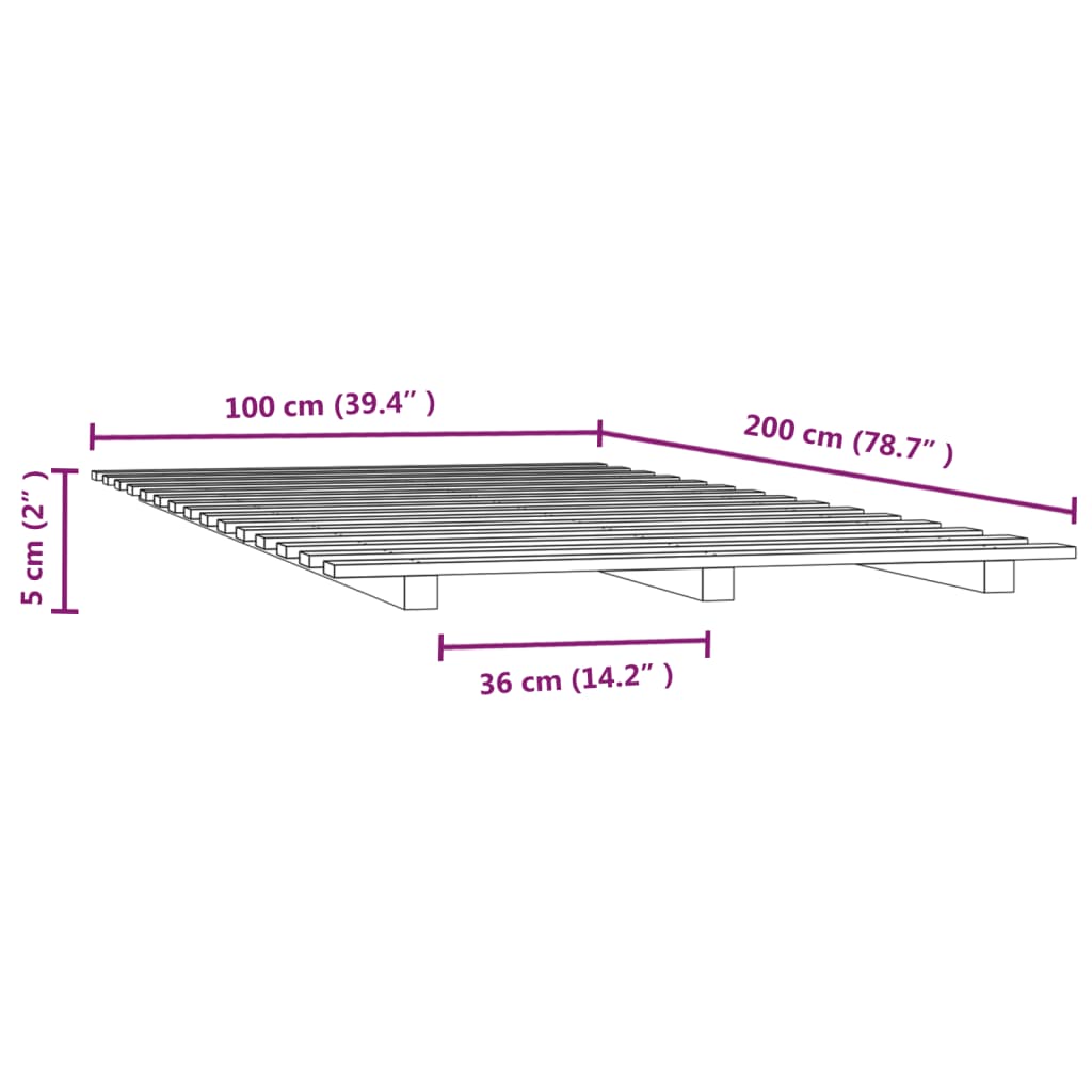 vidaXL Giroletto Nero 100x200 cm in Legno Massello di Pino