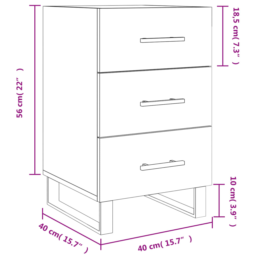 vidaXL Comodino Bianco Lucido 40x40x66 cm in Legno Multistrato