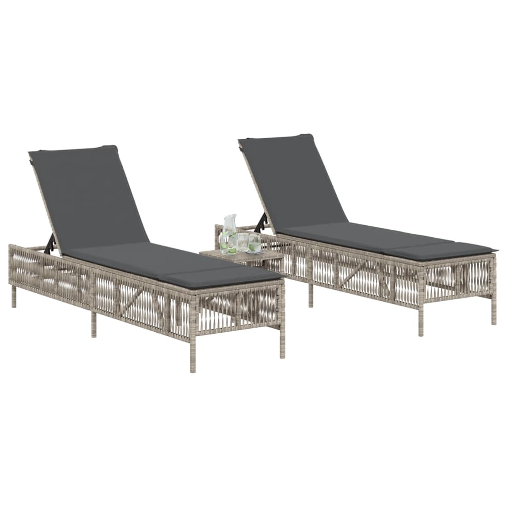 vidaXL Lettino Prendisole 2 pz con Cuscini Grigio Chiaro in Polyrattan