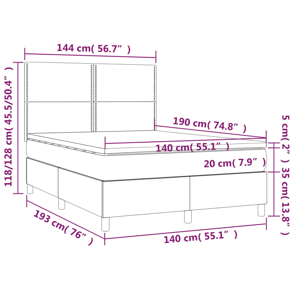 vidaXL Letto a Molle con Materasso e LED Blu Scuro 140x190 cm