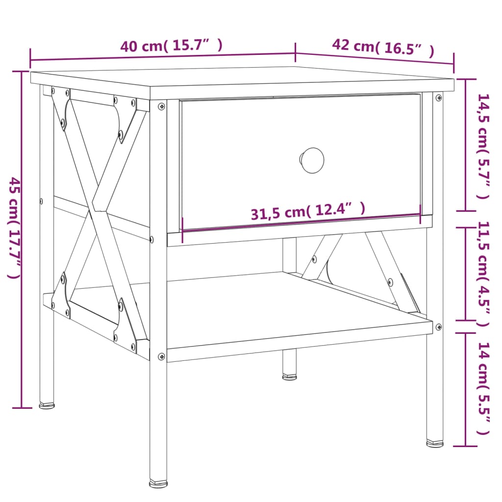 vidaXL Comodini 2 pz Rovere Fumo 40x42x45 cm in Legno Multistrato