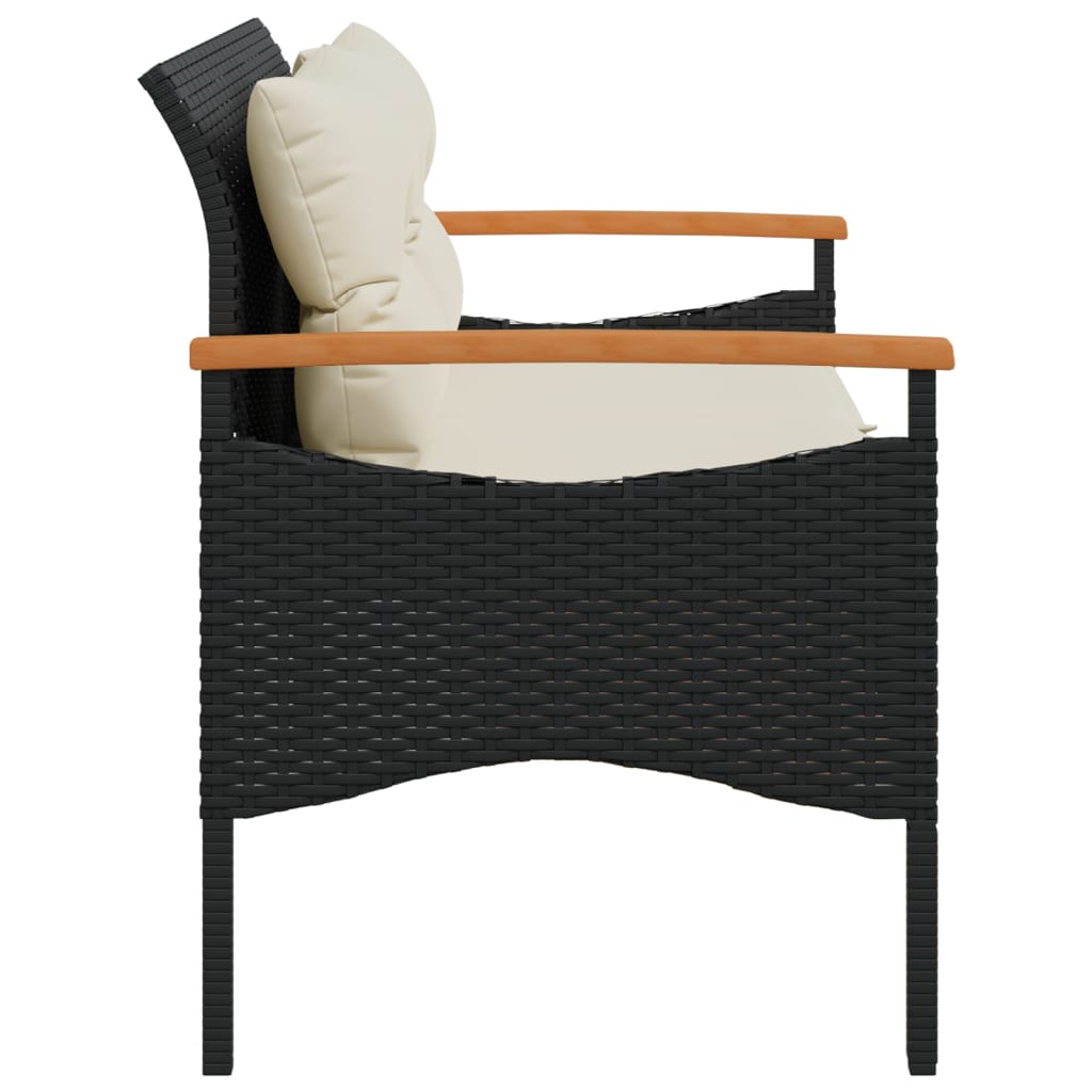 vidaXL Panchina da Giardino con Cuscini 116x62,5x74 cm Nera Polyrattan