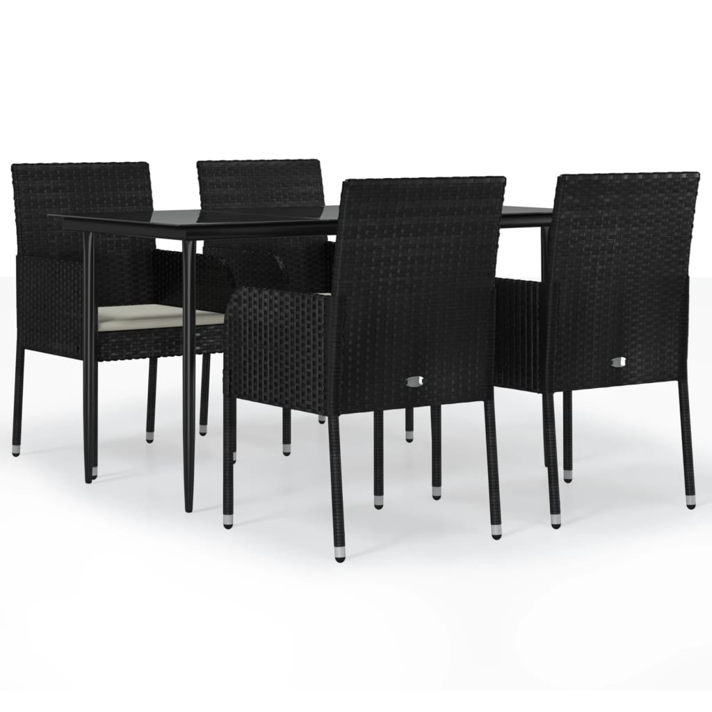 vidaXL Set da Pranzo da Giardino 5 pz Nero con Cuscini in Polyrattan