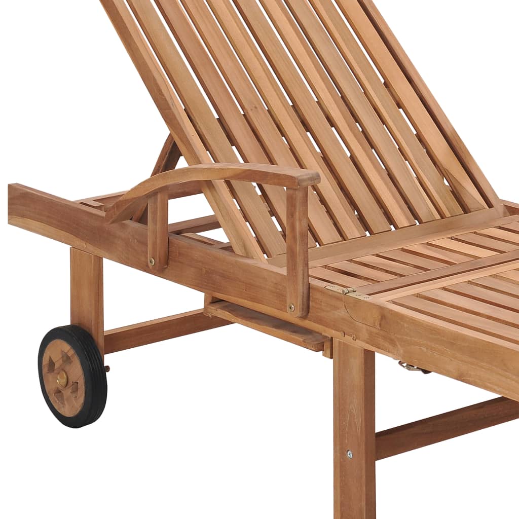 vidaXL Sdraio 2 pz con Tavolo e Cuscino Crema Legno Massello di Teak