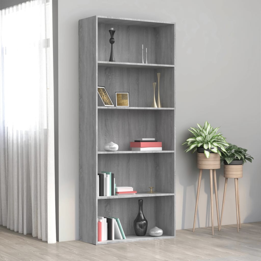 vidaXL Libreria 5 Ripiani Grigio Sonoma 80x30x189 cm Legno Multistrato