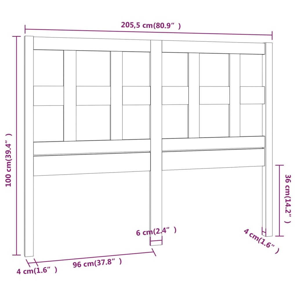 vidaXL Testiera Letto ambra 205,5x4x100 cm in Legno Massello di Pino