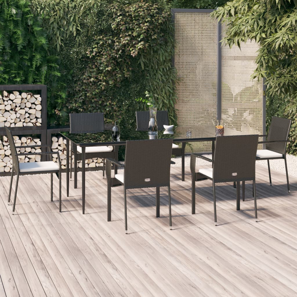 vidaXL Set da Pranzo da Giardino 7 pz Nero con Cuscini in Polyrattan