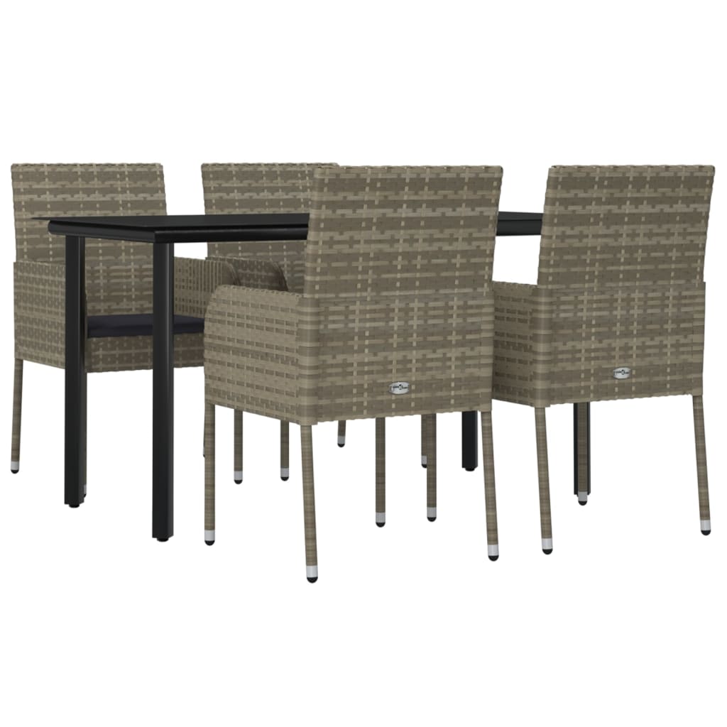 vidaXL Set da Pranzo Giardino 5pz Nero e Grigio con Cuscini Polyrattan