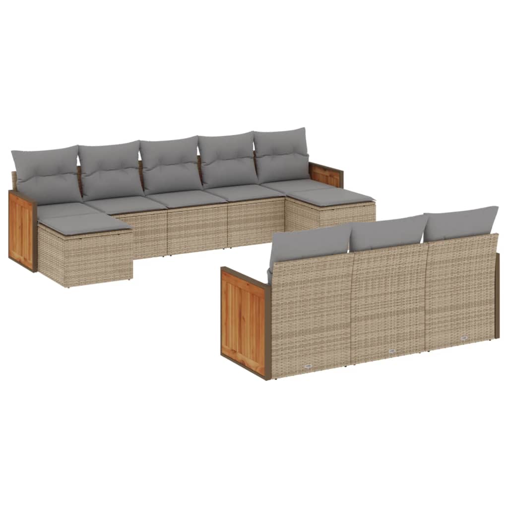 vidaXL Set Divano da Giardino 10 pz con Cuscini Beige in Polyrattan