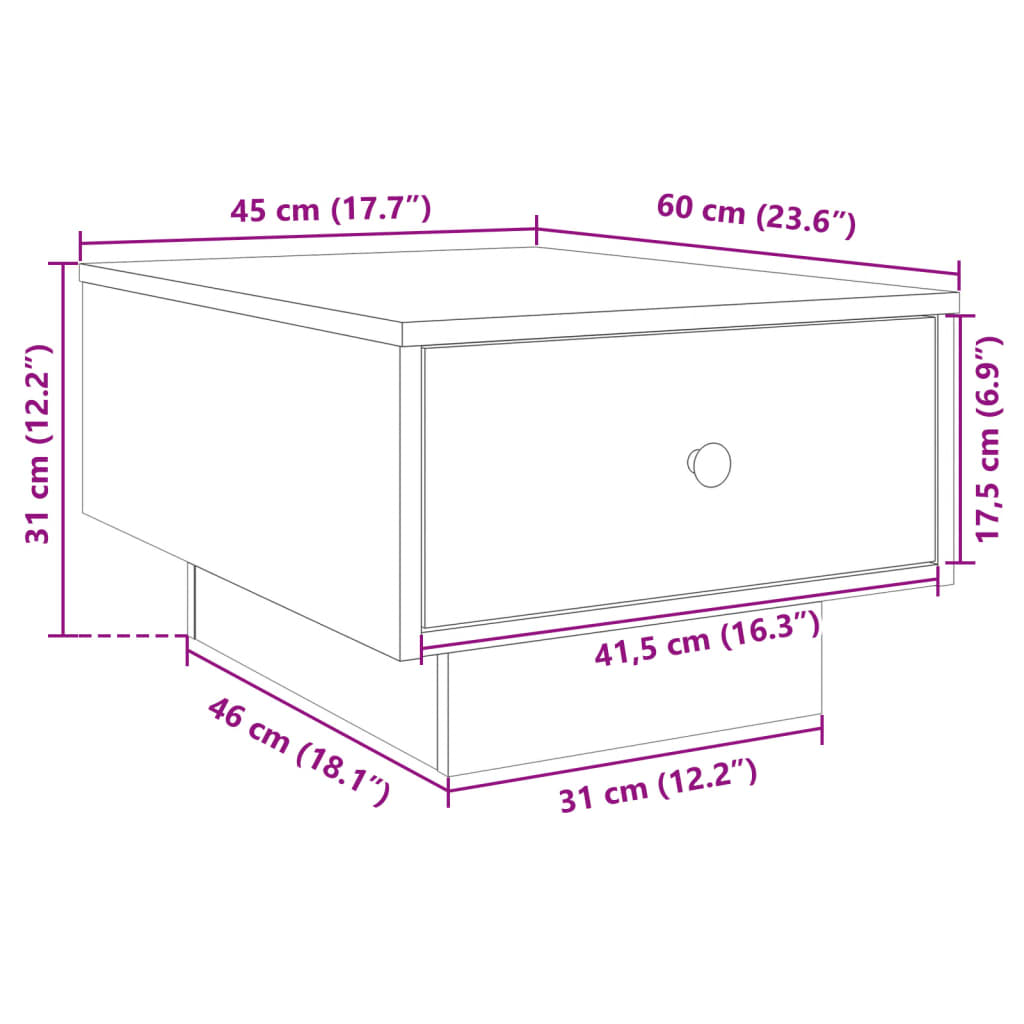 vidaXL Tavolino da Salotto Grigio Cemento 60x45x31cm Legno Multistrato