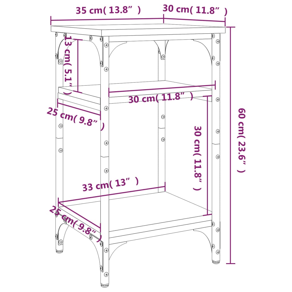 vidaXL Tavolino Grigio Sonoma 35x30x60 cm in Legno Multistrato