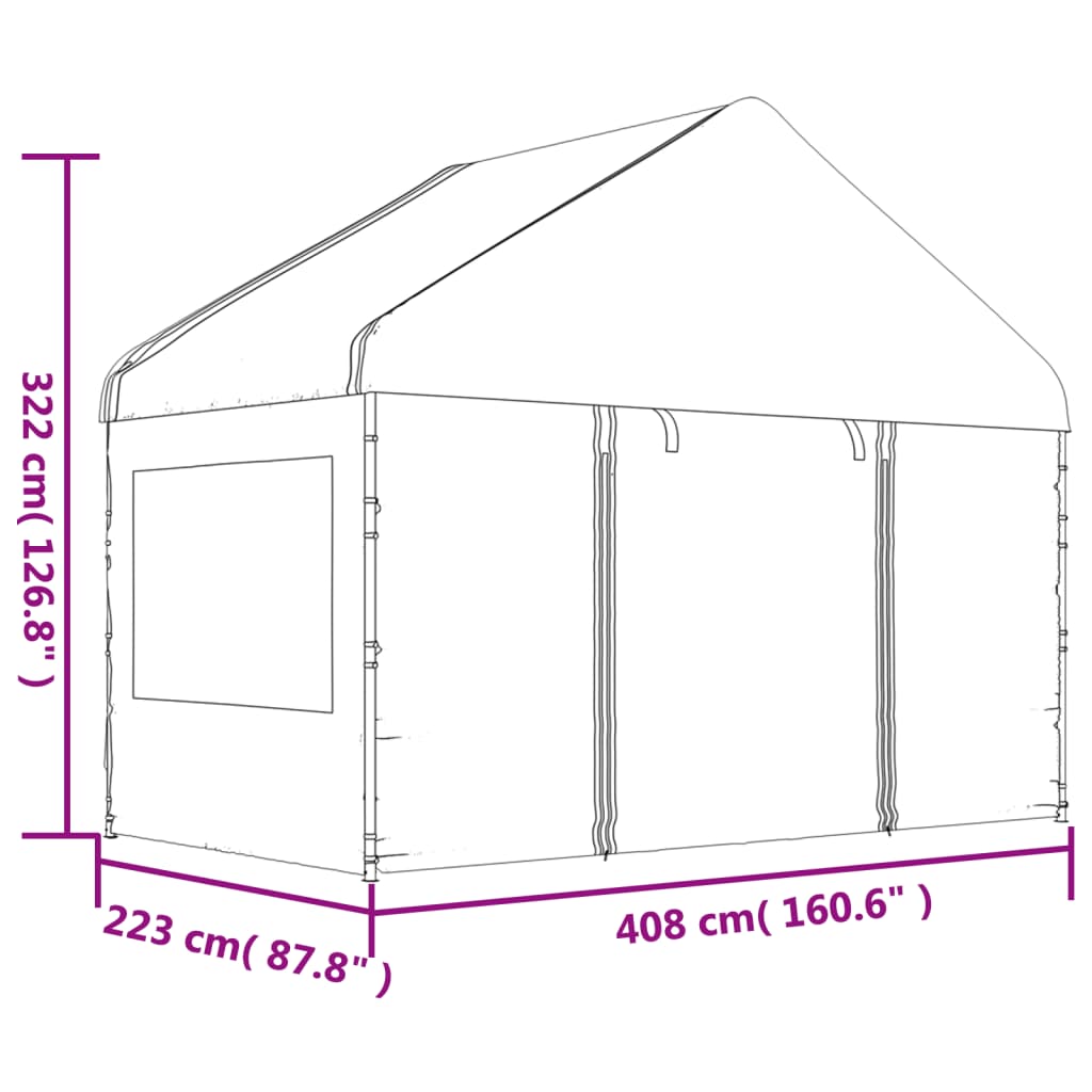 vidaXL Gazebo con Tetto Bianco 8,92x4,08x3,22 m in Polietilene