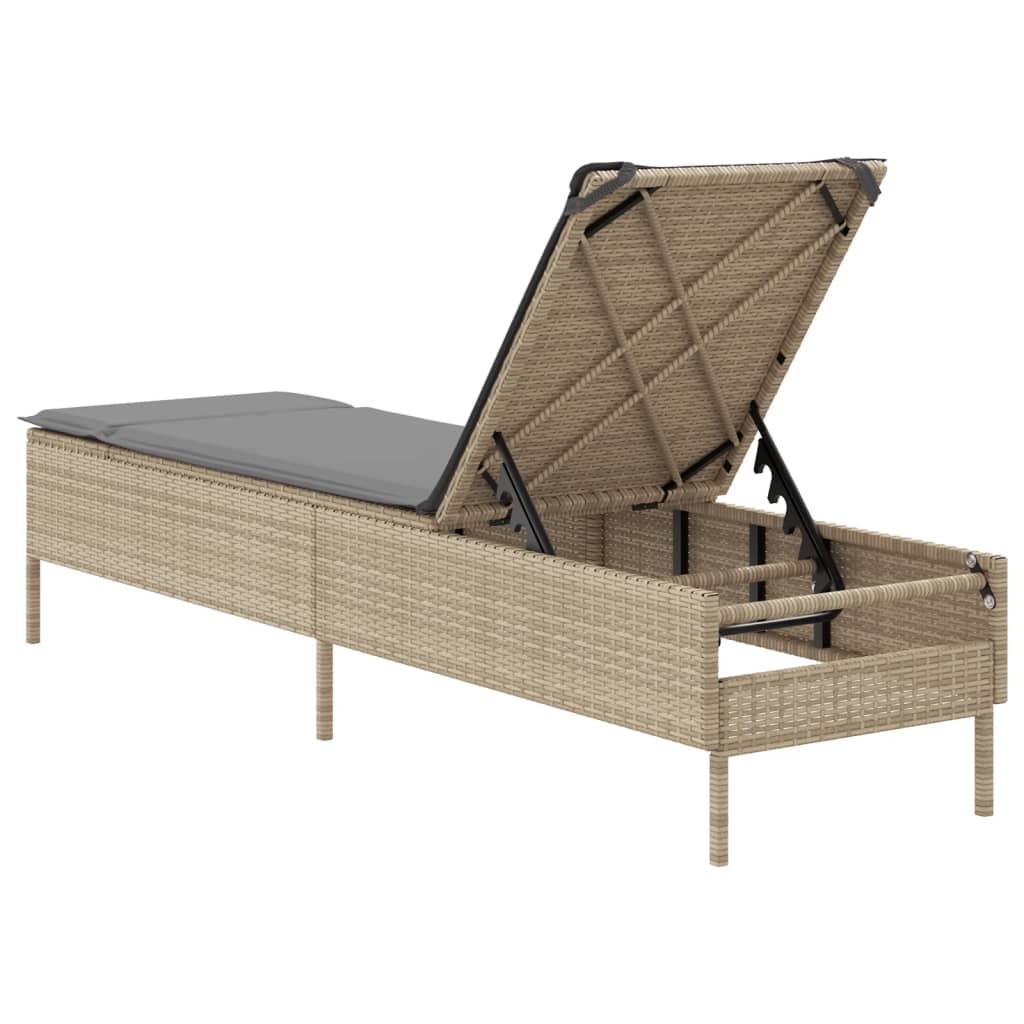 vidaXL Lettino Prendisole con Cuscini Beige in Polyrattan