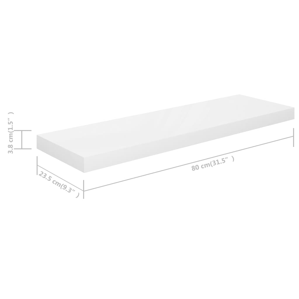 vidaXL Scaffali a Parete 2 pz Bianco Lucido 80x23,5x3,8 cm in MDF