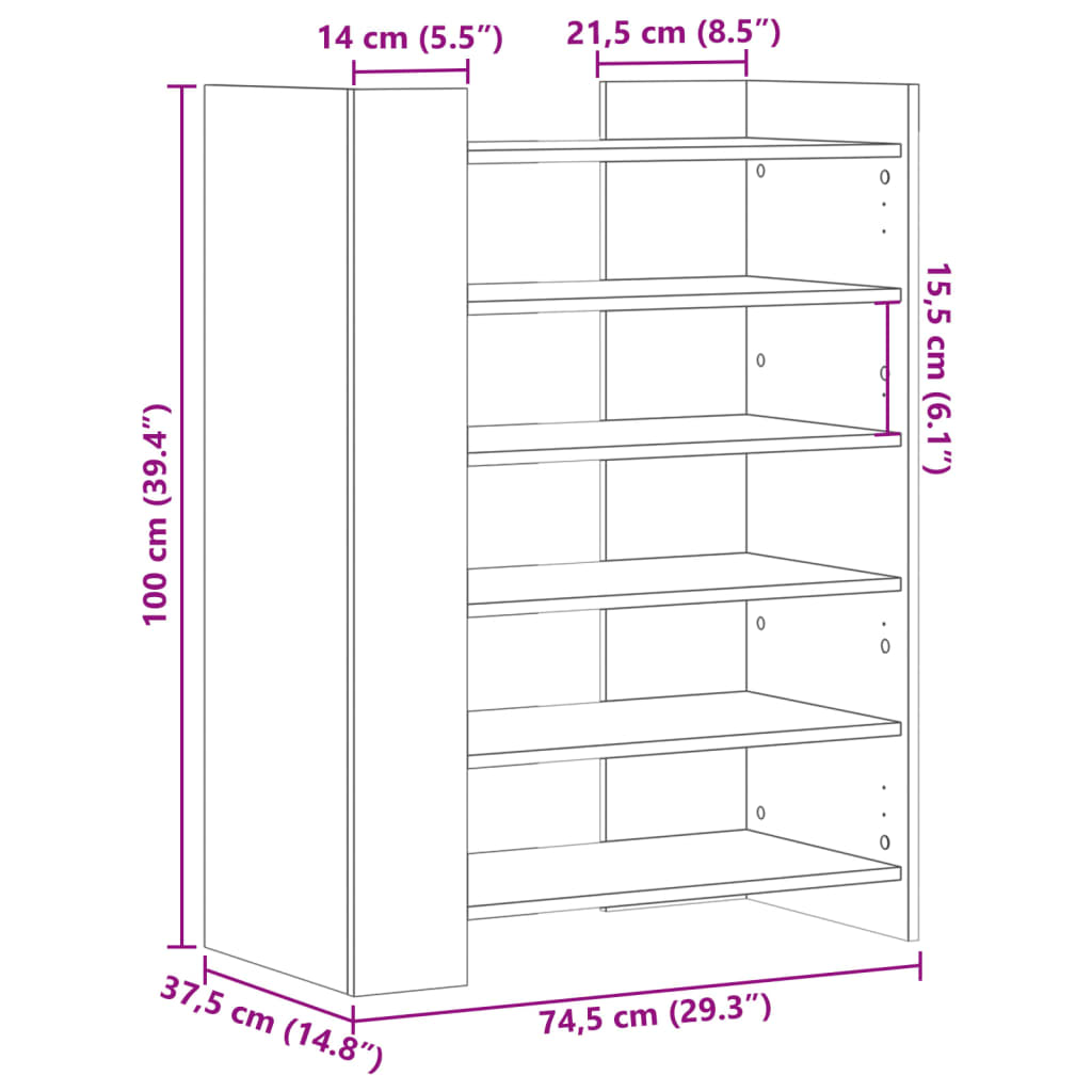 vidaXL Scarpiera Rovere Sonoma 74,5x37,5x100 cm in Legno Multistrato