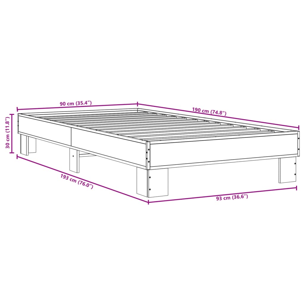 vidaXL Giroletto Rovere Fumo 90x190 cm in Legno Multistrato e Metallo