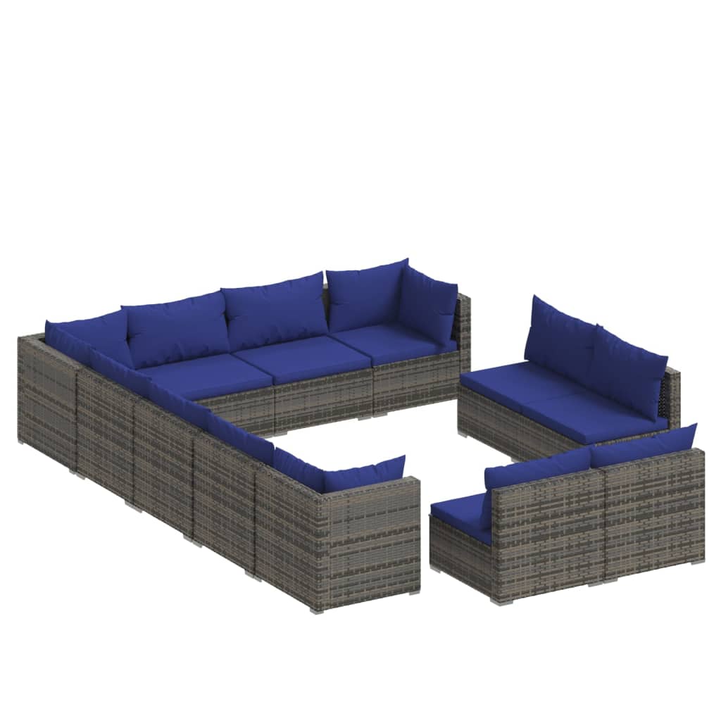 vidaXL Set Divani da Giardino 12 pz con Cuscini in Polyrattan Grigio