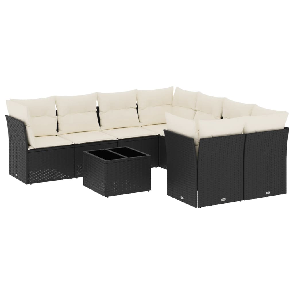 vidaXL Set Divani da Giardino 9 pz con Cuscini Nero in Polyrattan