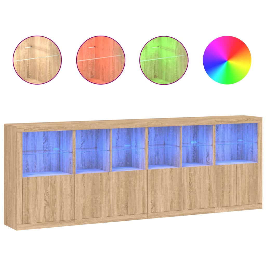 vidaXL Credenza con Luci LED Rovere Sonoma 283x37x100 cm