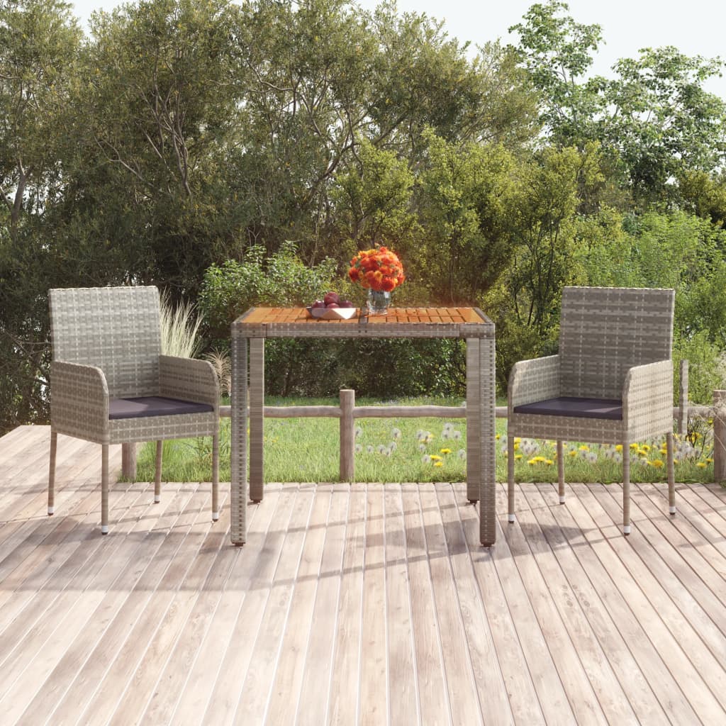 vidaXL Tavolo da Giardino Piano in Legno Grigio 90x90x75 cm Polyrattan