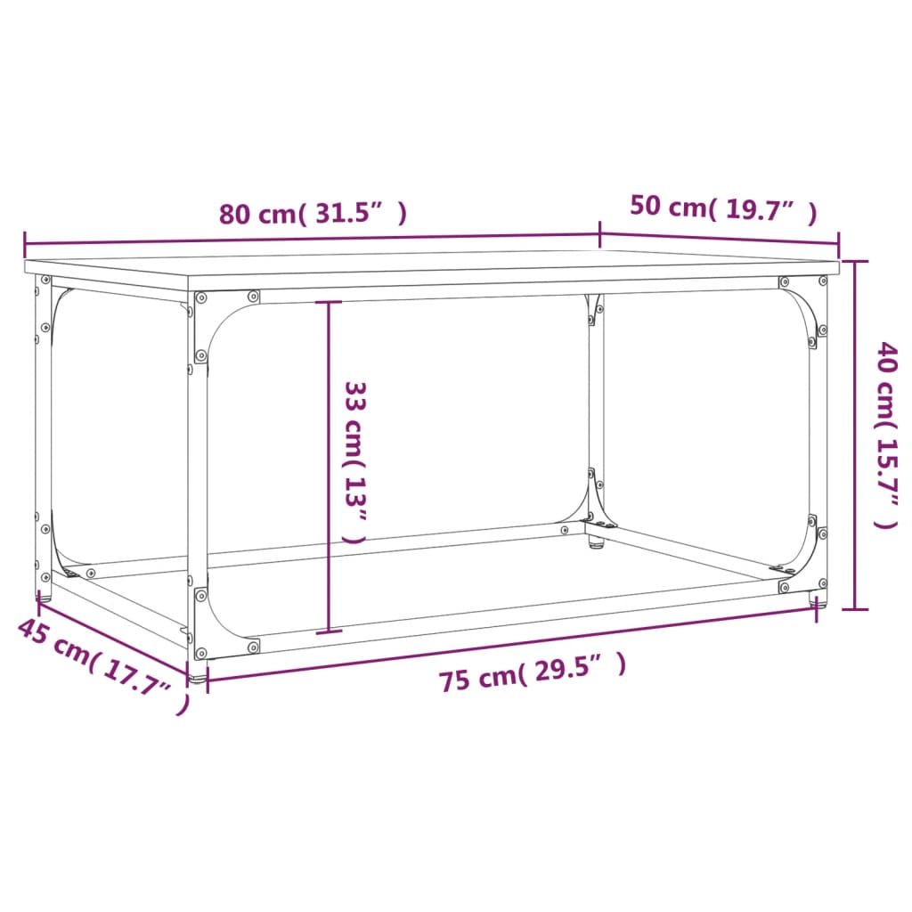 vidaXL Tavolino Rovere Sonoma 80x50x40 cm Legno Multistrato e Ferro